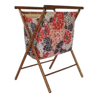 Vintage Folding X-Base Knitting/Sewing Basket For Sale
