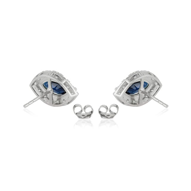 Ink Blue 14k White Gold 3.32ct Marquise Blue Sapphire & Diamond Earrings- 2 Pieces For Sale - Image 8 of 14
