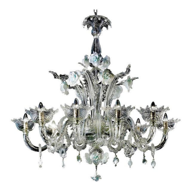 Romantic Transparent Murano Glass Chandelier with White Floral Elements by Simoeng for Simoeng For Sale - Image 8 of 8
