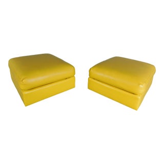 Mid-Century Modern Lemon Drop Yellow Vinyl Upholstered Ottomans - a Pair For Sale