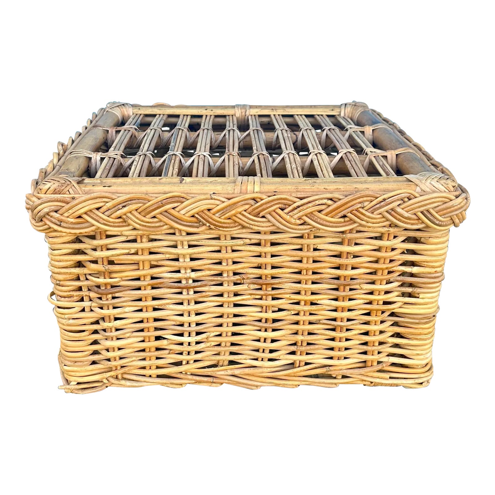 1980s Braided Rattan Footstool | Chairish
