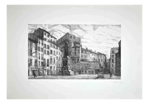 Giuseppe Malandrino, View of Piazza Campo Dé Fiori, Original Etching, 1970