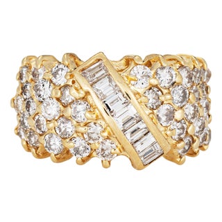 80s Vintage 1.50ct Diamond Cigar Band 14k Yellow Gold Sz 5 Ring Mixed Cuts For Sale