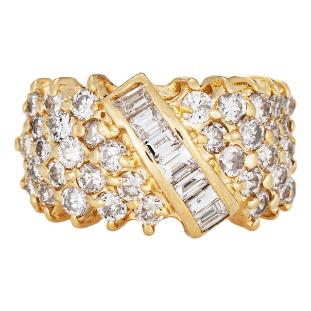80s Vintage 1.50ct Diamond Cigar Band 14k Yellow Gold Sz 5 Ring Mixed Cuts For Sale