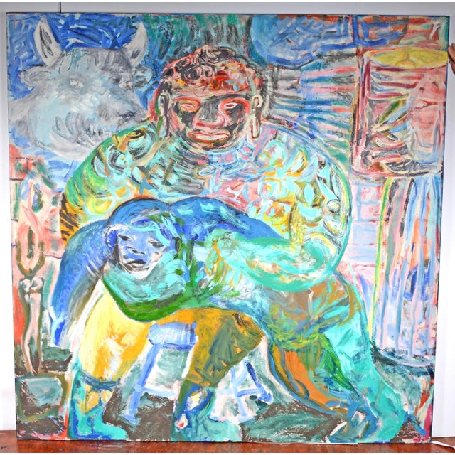 Roberto Juarez, Large Colorful 1983 Neo Expressionist Roberto Juarez Oil Painting Tron Family, 1983 For Sale - Image 13 of 18