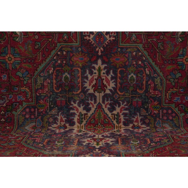 1970s Vintage Persian Handmade Wool 10x13 Red Area Rug For Sale - Image 9 of 12