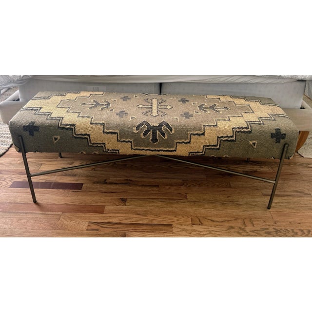 Vintage Kilim Rug Upholstered Modern Bench For Sale In Denver - Image 6 of 12