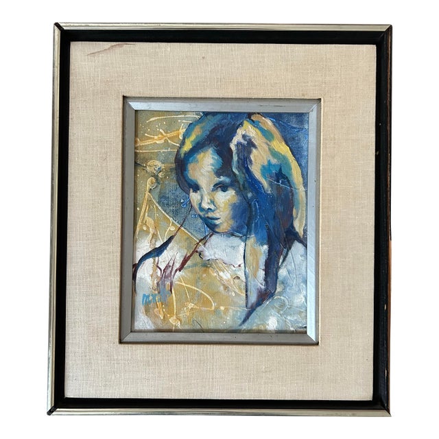 Vintage Mid Century Abstract Oil Painting ~ Portrait of a Girl by Marge Mills For Sale