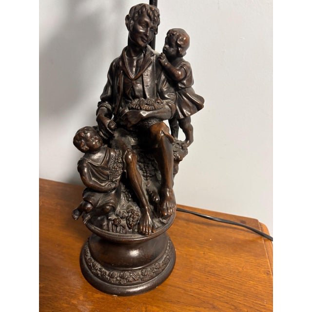 Gold Antique Napoleon III Spelter Lamp with Pink Glass Lampshade, 1890s For Sale - Image 8 of 10