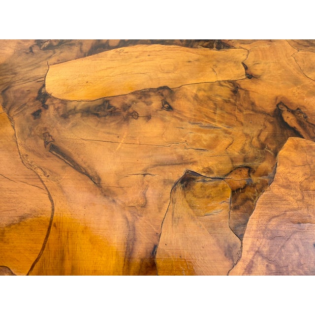 1970's Italian Regency Olive Burl Wood Writing Desk/Console Table For Sale - Image 11 of 14