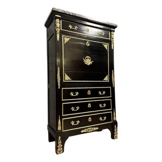 Boulle-Style Secretary Desk in Black Lacquered Wood and Gilt Bronze, Early 19th Century For Sale