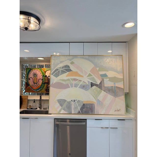 Lee Reynolds Oversized Lee Reynolds Abstract Beach Umbrellas Oil Painting on Canvas With Impasto For Sale - Image 4 of 15