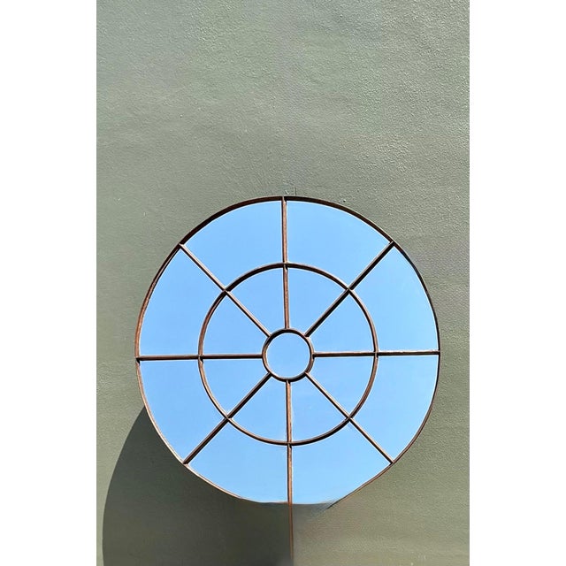 Vintage Round Wrought Iron Large Windowpane Mirror For Sale - Image 12 of 16