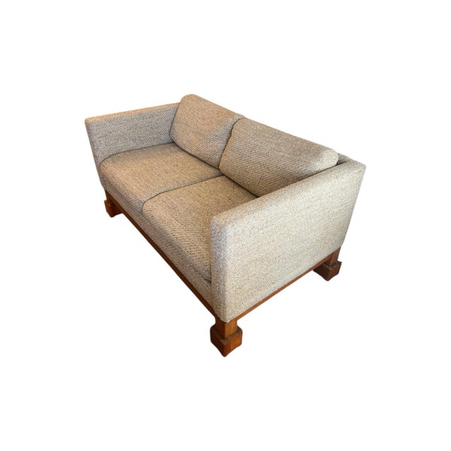 A beautifully preserved Selig Monroe mid-century modern loveseat, upholstered in the original “Plexus Oatmeal” woven...