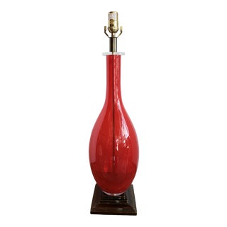 Hand Blown Red Glass Lamp With Bronze Base For Sale