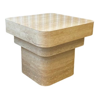 Vintage Travertine Laminate Tiered Side Table For Sale