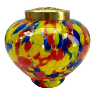 Pique Fleurs Vase in Multi Color Decor with Grille, 1930s For Sale