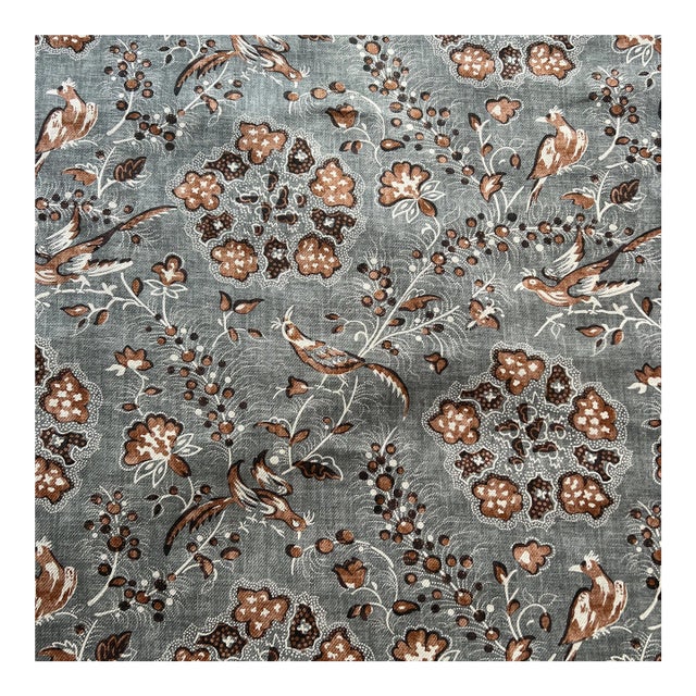 Suzanne Tucker Amara Dove Grey and Copper Linen Fabric - 7 Yards For Sale