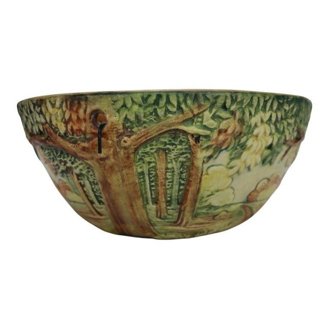 Ceramic Weller Arts & Crafts Forest Woodcraft Pottery Hanging Planter C1920 For Sale - Image 7 of 11