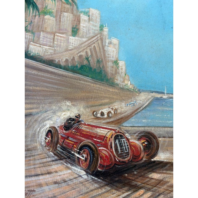 1930s Monte Carlo Auto Rally Original Oil Painting For Sale - Image 4 of 4