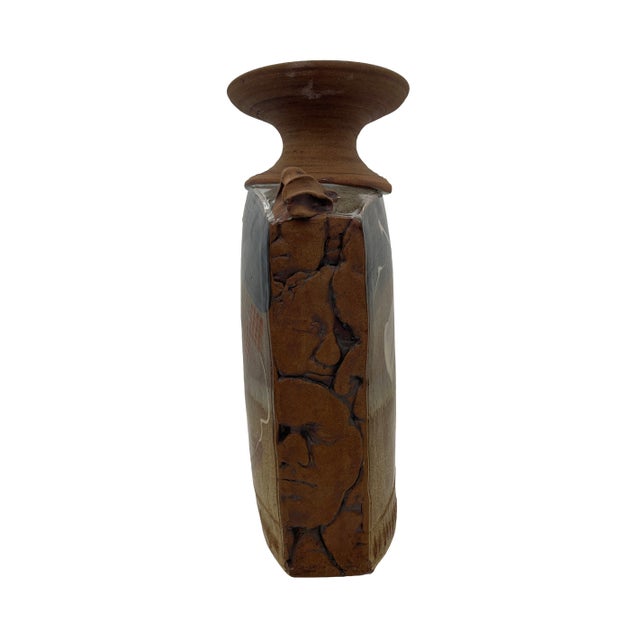 Late 20th Century Late 20th Century Brutalist Terracotta Sculptural Vase With Relief Faces For Sale - Image 5 of 18