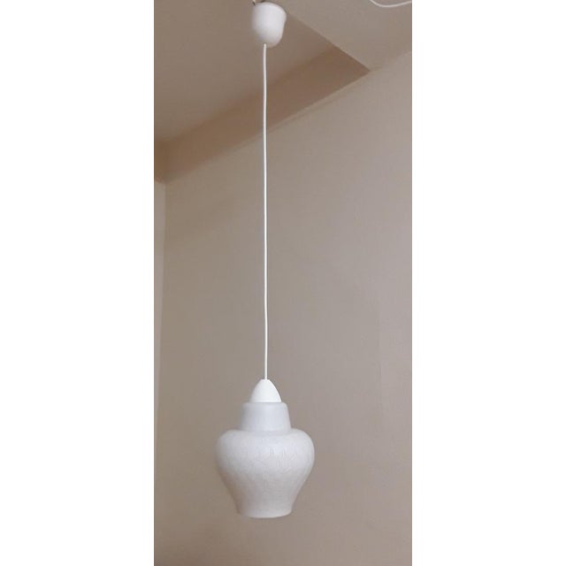 Glass Vintage Ceiling Lamp with Glass Shade in White Overlaid Glass with Honeycomb Structure on White Plastic Mount, 1970s For Sale - Image 7 of 7