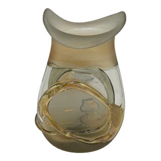 Mid Century Modern Jon Studio Art Hand Blown Glass Vase - Etch Signed by Artist "Jon Art" For Sale