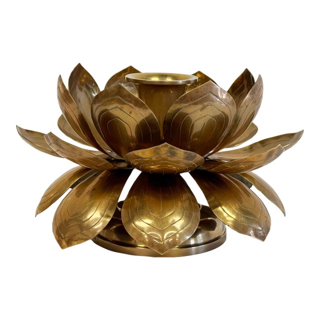 Vintage Layered Brass Lotus Candleholder For Sale