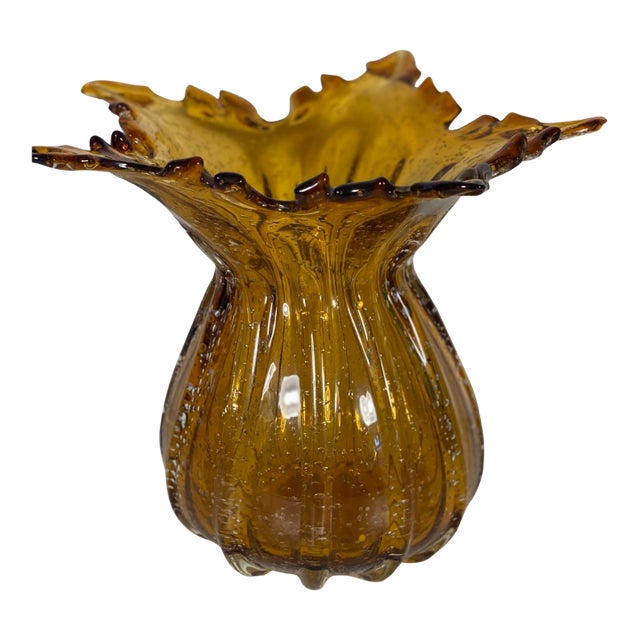 Late 20th Century Mouth Blown Amber Vase For Sale
