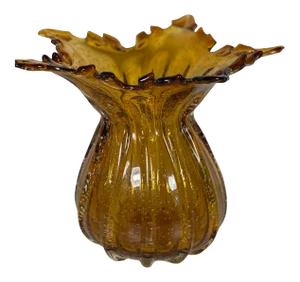 Late 20th Century Mouth Blown Amber Vase