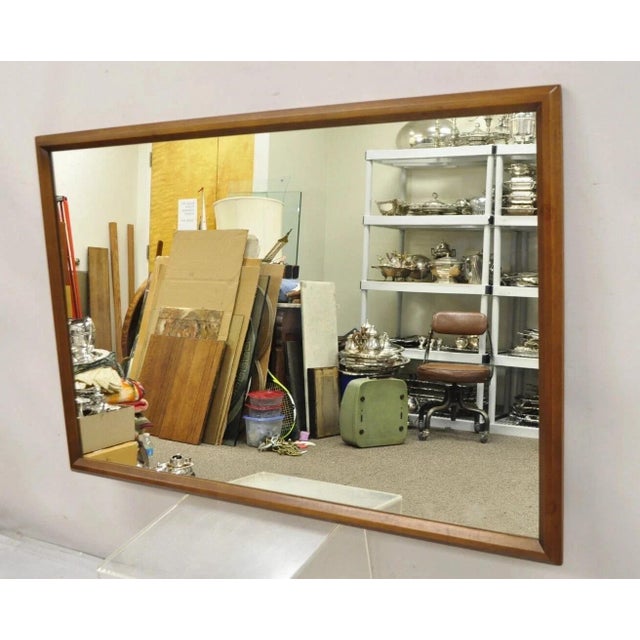 Wood Vintage Mid Century Modern Sculpted Walnut Rectangular Modernist Wall Mirror For Sale - Image 7 of 10