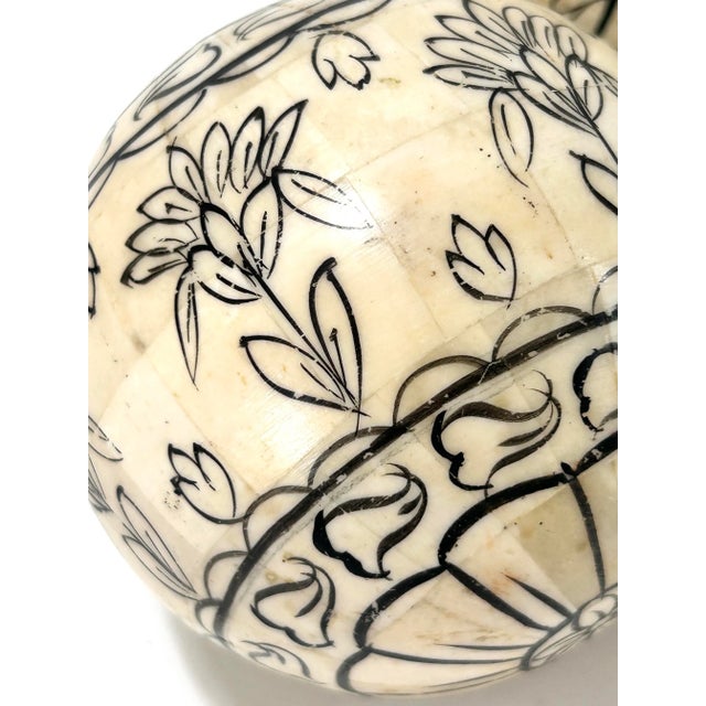 Vintage Camel Bone Inlay Mosaic Decorative Spheres – Hand Carved Set of 3 For Sale - Image 4 of 6