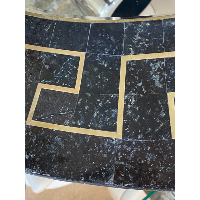 Maitland Smith Tessellated Marble Wall Mirror Brass Greek Key Motif For Sale In West Palm - Image 6 of 13