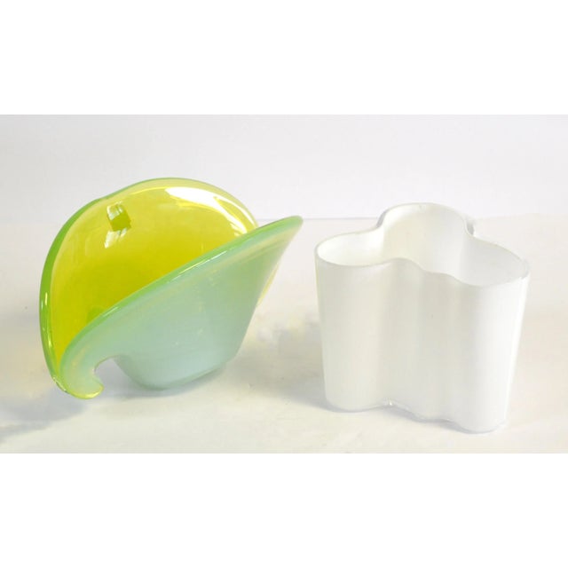 Cenedese Blown Murano Art Glass Neon Green and Clear Encased Bowl Vessel For Sale In Miami - Image 6 of 12