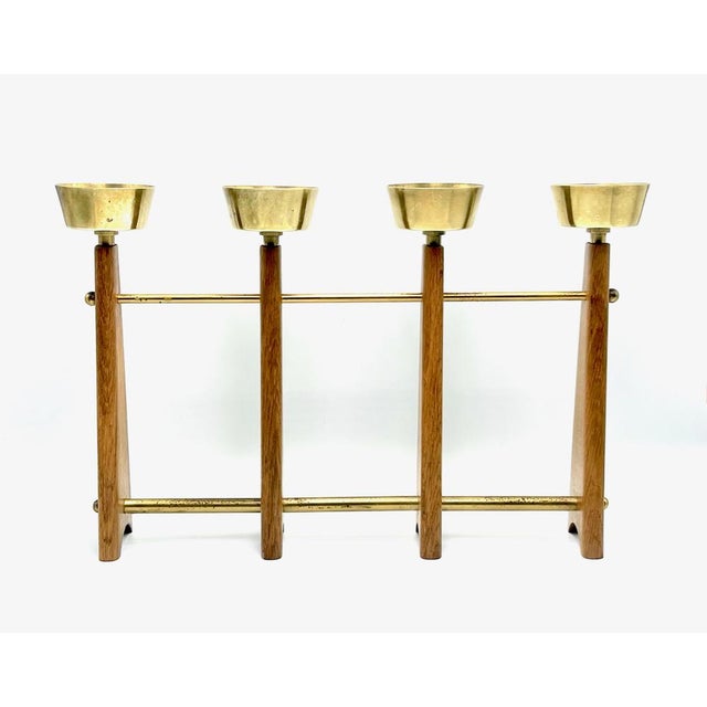 Large Danish Teak and Brass Candleholder, 1960s, in Flawless conditions. Designed 1960 to 1969