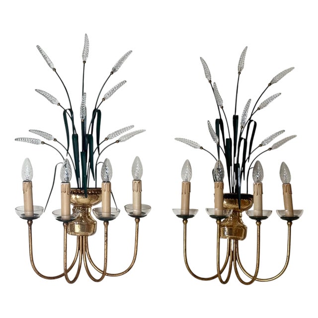 Crystal 4-Arm Wheat Sheaf Wall Sconces from Banci Firenze, Italy, 1980s, Set of 2 For Sale