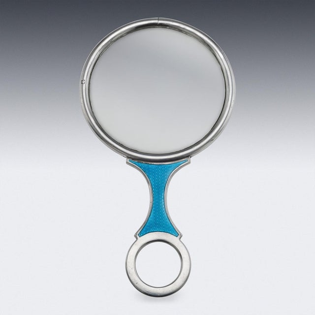 Large Antique English Silver and Guilloché Enamel Magnifying Glass, 1890s For Sale - Image 4 of 12