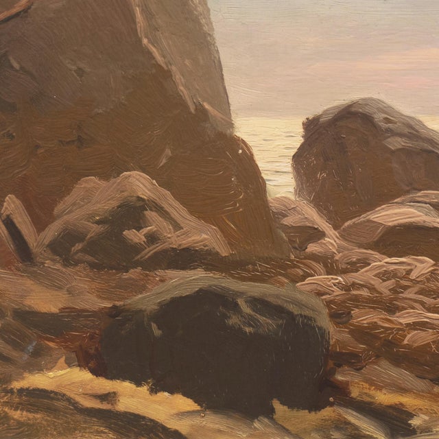 'Evening Light, Rocky Shore', Early American School Impressionist Seascape, Pacific For Sale - Image 4 of 9