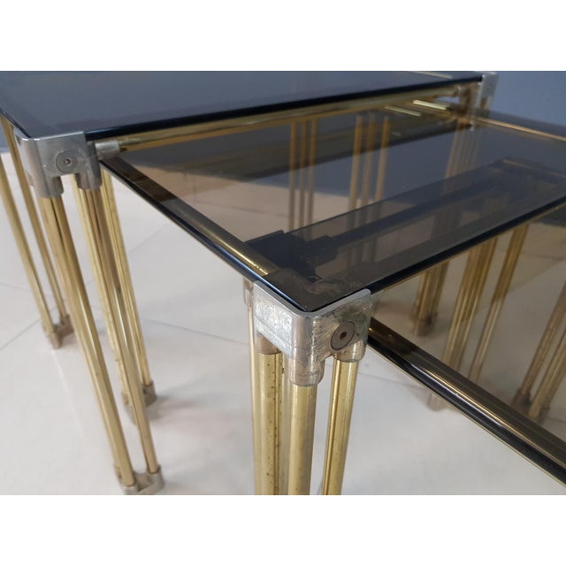 Mid Century Chrome and Smoked Glass Nesting Coffee Tables Set of 3