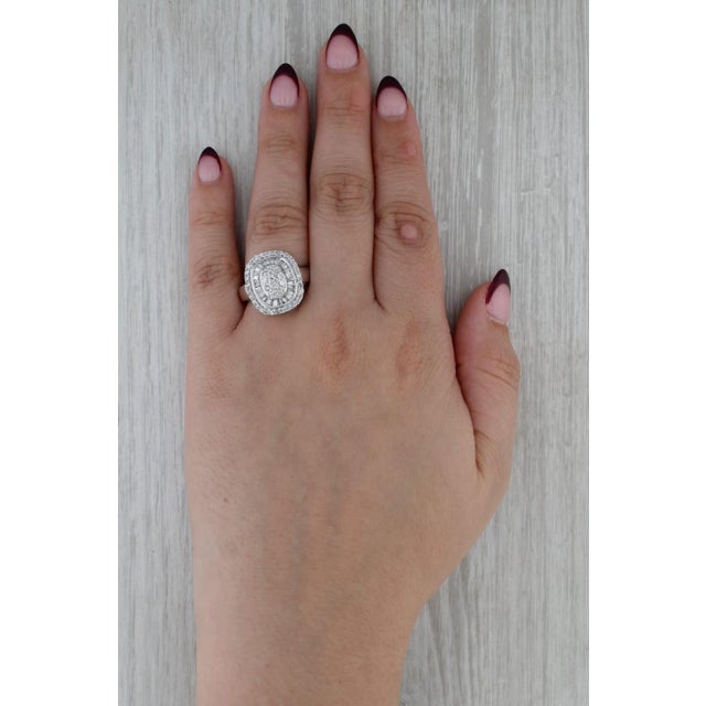 Metal 1ctw Diamond Cluster Halo Ring 14k White Gold Size 7.5 Engagement For Sale - Image 7 of 8