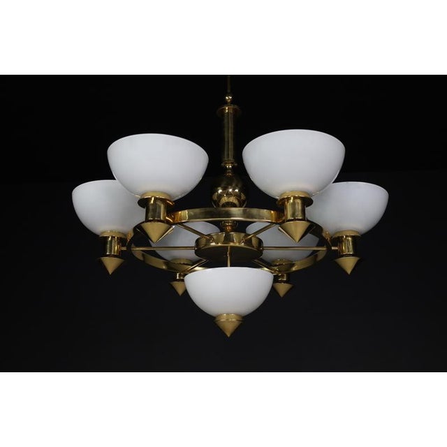Sculptural Italian Chandelier in Brass & Opaline Glass, 1970s For Sale - Image 13 of 16