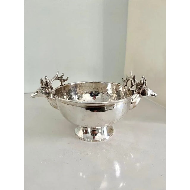 Early 20th Century Silver Plate Hammered Bowl with Stag Handles For Sale - Image 5 of 9
