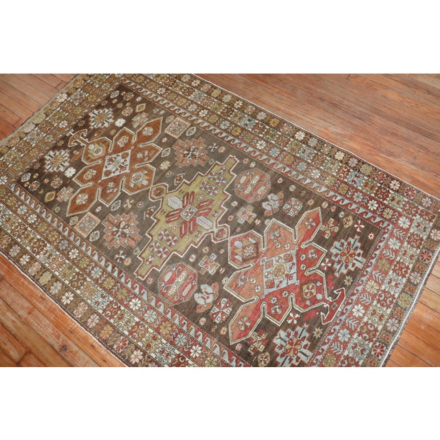 Brown Early 20th Century Zabihi Collection Caucasian Brown Decorative Accent Size Rug - 3'11" x 6'1" For Sale - Image 8 of 9