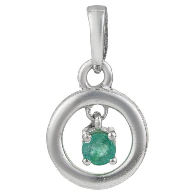 Green Dainty Floating Emerald Open Circle Pendant for Her in 925 Silver For Sale - Image 8 of 12