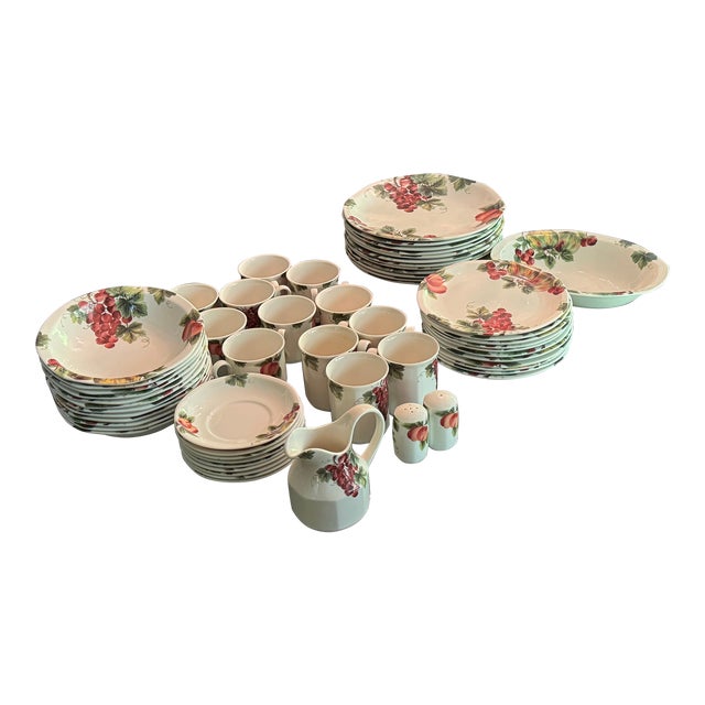 Vintage Royal Doulton 1994 Everyday Vinage Grape Porcelain China Dinnerware Set- 60 Pieces For Sale
