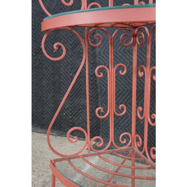 Vintage French Style Red Scrolled Wrought Iron Four-Tier Corner Etagere Stand For Sale - Image 10 of 18