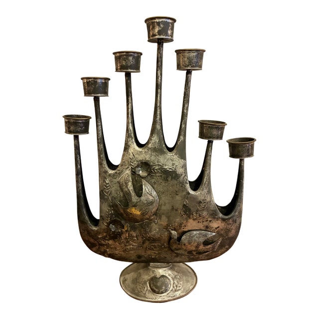 Brutalist Metal Candelabra by Gene Byron For Sale