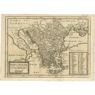 Antique Map of Turkey in Europe, 1740 For Sale