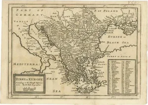 Antique Map of Turkey in Europe, 1740