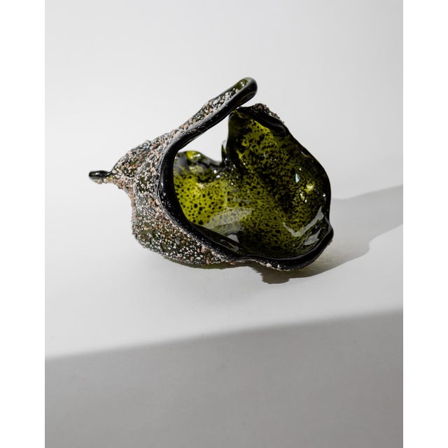 Vintage Italian Dark Green Murano Glass Bowl with Decorative Stone Inlays, 1980s For Sale - Image 6 of 12